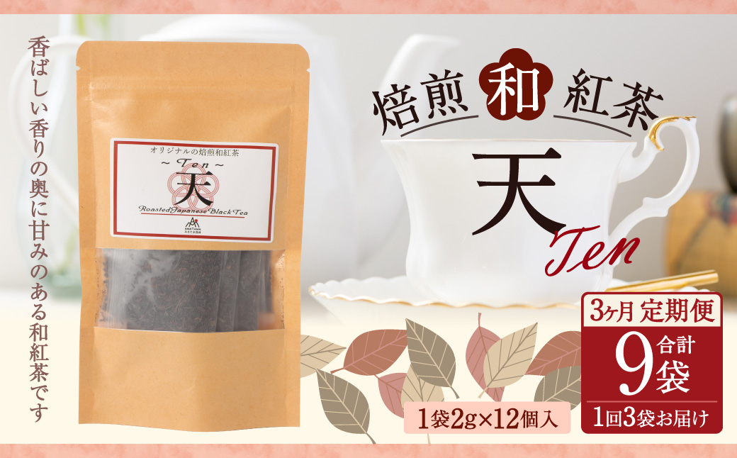【3ヶ月定期便】　焙煎和紅茶 〜 Ten 〜 天 3個 セット 3回 計216g （72gx3回） 1回あたり72g （2gx12個入×3袋） 紅茶 和紅茶 ティーパック 国産 熊本県 水俣市