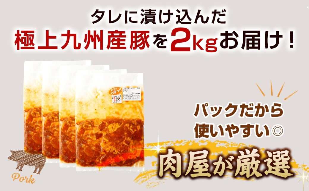 【14営業日以内発送】【辛口】九州産豚 タレ漬け 2kg 豚肉 肉 お肉 九州産 味付け 小分け 簡単調理