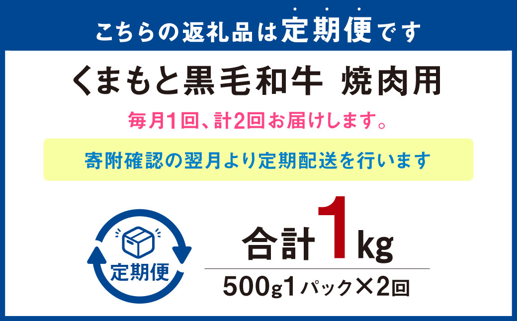 【定期便2回】 くまもと黒毛和牛 焼肉用 500g×1P