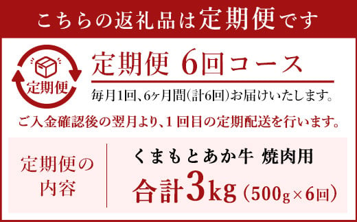 【定期便6回】くまもと あか牛 焼肉用 500g 6回 計3kg