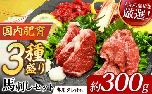 馬刺し 厳選 3種盛り約300g（50g×6P）専用タレ付き
