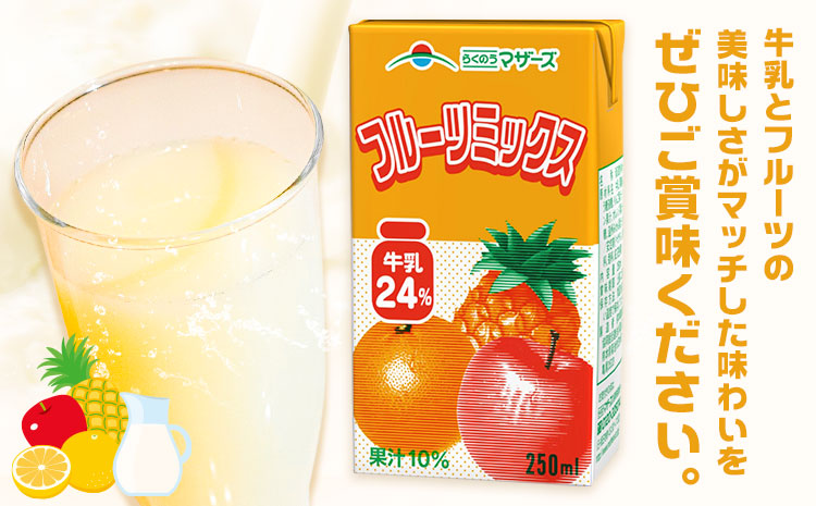常温保存可能 【1ヶ月毎6回定期便】フルーツミックス250ml×24本 計144本 合同会社たべたせいか《お申し込みの翌月から出荷》熊本県 菊池市 ミックスジュース らくのうマザーズ フルーツ牛乳 フルーツ ジュース 紙パック ジュース ドリンク