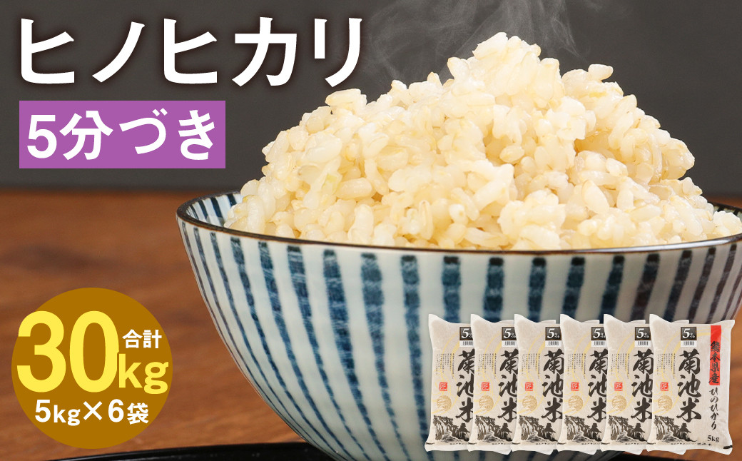 熊本県菊池産 ヒノヒカリ 5kg×6袋 計30kg 5分づき米 お米 分づき米 令和4年産