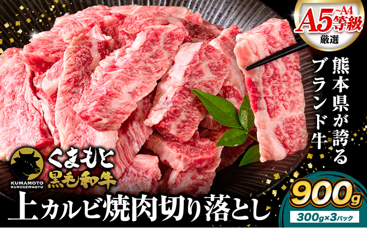A4〜A5等級 黒毛和牛 切り落とし 上 カルビ 焼肉 切り落とし 900g《7-14日以内に出荷予定(土日祝除く)》くまもと黒毛和牛 熊本県 菊池市 上カルビ 焼肉用 黒毛和牛 焼肉 肉 お肉 和牛 A5 A4 300g 小分け
