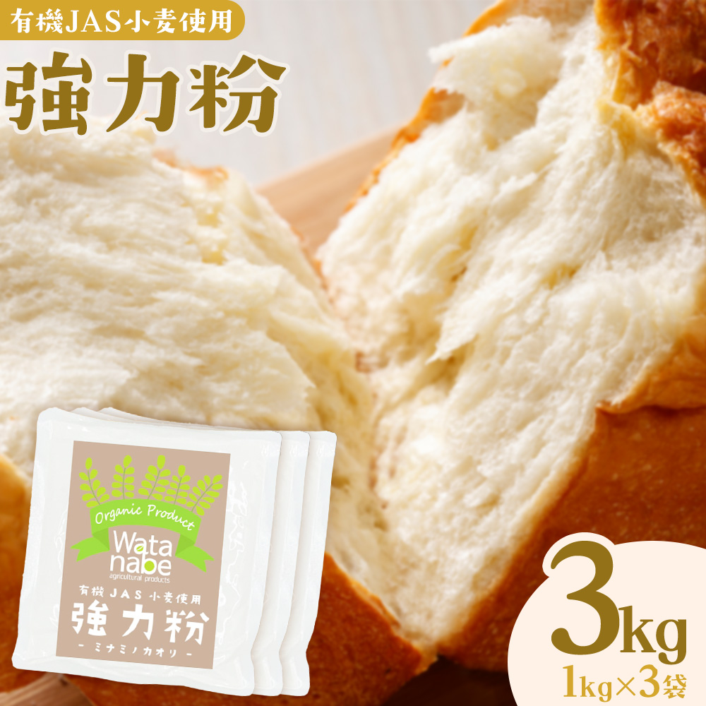 有機JAS小麦使用 強力粉 合計3kg 1kg×3袋 《30日以内に出荷予定(土日祝除く)》熊本県 菊池市 小麦粉 ミナミノカオリ パンづくり 粉類 国産 九州産 熊本県産 送料無料