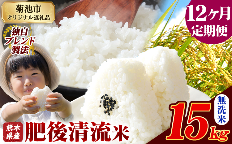 【12ヶ月定期便】熊本県産 肥後清流米 無洗米 15kg ブレンド米 熊本県産 ふるさと納税 精米 米 こめ ふるさとのうぜい コメ お米 おこめ《お申込み翌月から出荷》