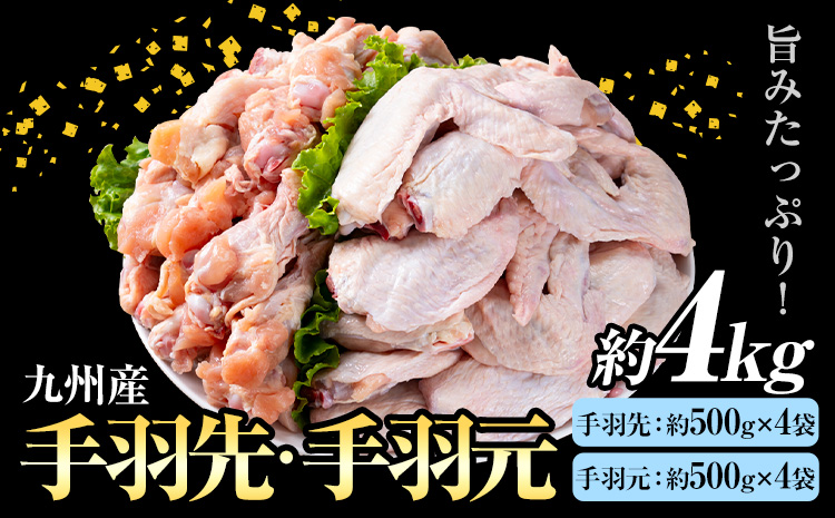 九州産 手羽先(約500g×4袋)・手羽元セット(約500g×4袋) 合計約4kg 《30日以内に出荷予定(土日祝除く)》
