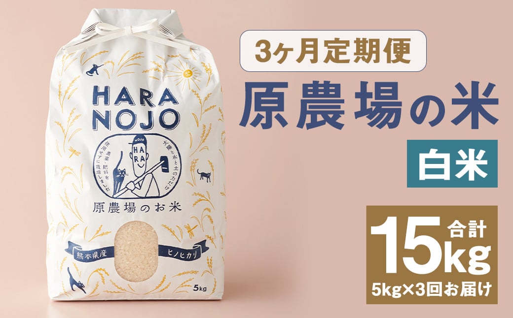 【3ヶ月定期便】原農場の米（白米） 5kg 計15kg お米 米 こめ コメ 白米 ヒノヒカリ ひのひかり ごはん ご飯 熊本県産 国産