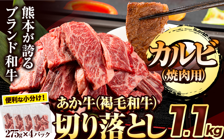 あか牛切り落とし 1.1kg(275g×4パック) 焼肉用カルビ切り落とし 《7-14日以内に出荷予定(土日祝除く)》肉 牛肉 切り落とし 国産牛 切落とし ブランド牛 すき焼き スライス カレー 焼肉 小分け