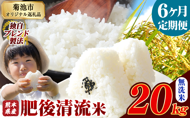 【6ヶ月定期便】熊本県産 肥後清流米 無洗米 20kg ブレンド米 熊本県産 ふるさと納税 精米 米 こめ ふるさとのうぜい コメ お米 おこめ《お申込み翌月から出荷》