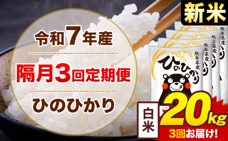 【隔月3回定期便】米 ひのひかり 白米 定期便 20kg《お申込み翌月から出荷》熊本県 菊池市 国産 熊本県産 白米 精米 送料無料 ヒノヒカリ こめ お米