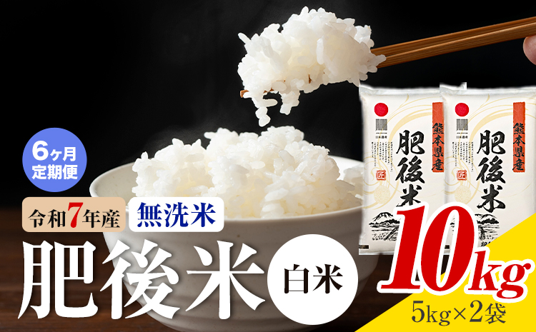 【6ヶ月定期便】熊本県産 肥後米 無洗米 白米 10kg 1袋5kg 米 お米 令和7年産 九州産 熊本県産 ブレンド米 送料無料《お申込み翌月に出荷予定》無洗米 白米 米