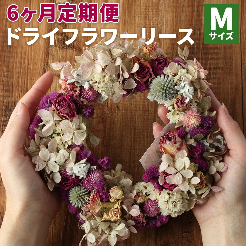 【6カ月定期便】 ドライフラワーリース Mサイズ ドライフラワー リース デザインおまかせ フラワーアレンジ インテリア 花 プレゼント ドライフラワー 送料無料《90日以内に出荷予定(土日祝除く)》