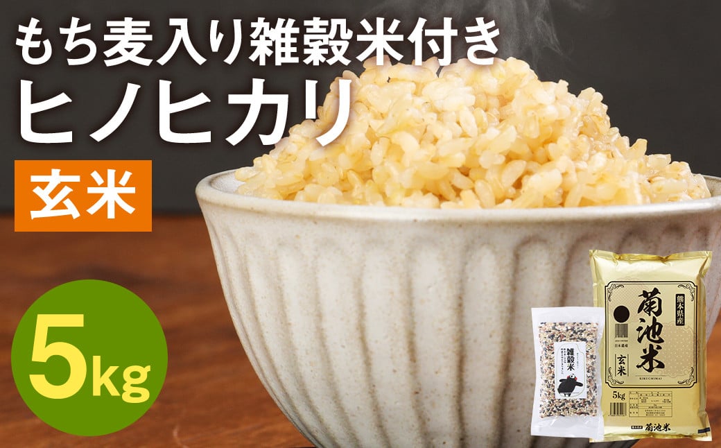 熊本県菊池産 ヒノヒカリ 玄米 5kg もち麦入り雑穀米 200g 米 お米 残留農薬ゼロ 低温貯蔵