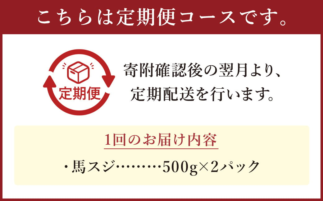 【3ヶ月定期便】 馬スジ 1kg （500g×2パック）×3回 馬肉 肉 馬すじ スジ 定期 冷凍