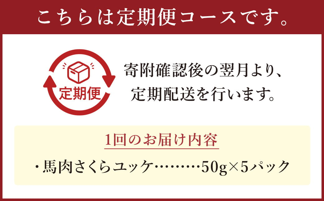 【3ヶ月定期便】 馬肉 さくらユッケ 250g（50g×5パック）×3回 お肉 肉 ユッケ 赤身 馬刺し 馬刺 馬ユッケ 定期 小分け カット 冷凍