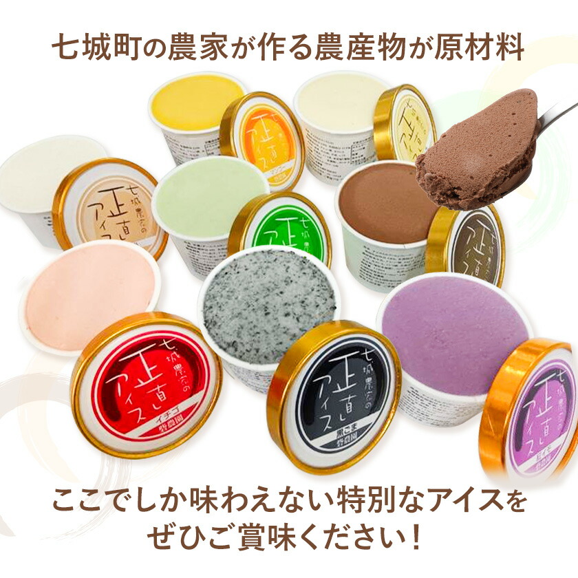 七城農家の正直アイス 8個セット 各1個 8種類 有限会社砦農園《90日以内に出荷予定(土日祝除く)》熊本県 菊池市 いちご アールスメロン マンゴー 紅いも バニラ チョコレート 黒ごま 七城米 アイスクリーム アイス 食べ比べ スイーツ デザート