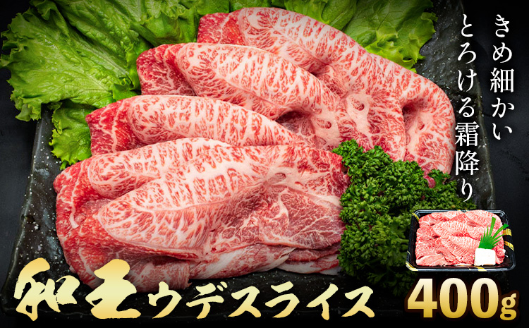 熊本県産A5等級和王 ウデスライス 約400g (約400g×1パック) 帝神志方ミート株式会社《90日以内に出荷予定(土日祝除く)》熊本県 菊池市 牛肉 肉 お肉 和牛 くまもと黒毛和牛 熊本県産 A5 和王 うでスライス うで ウデ スライス
