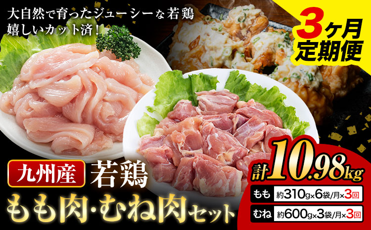 【3ヶ月定期便】 九州産若鶏もも肉（310g×6袋）・むね肉（600g×3袋）セット  鶏肉 お肉 モモ肉 もも肉 ムネ肉 むね肉 2種類 小分け 冷凍 九州産 国産 熊本県 菊池市 送料無料《お申込み翌月から出荷》