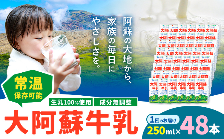 牛乳 常温保存可能 成分無調整 生乳100％使用 大阿蘇牛乳 紙パック 250ml×48本 合同会社たべたせいか《30日以内に出荷予定(土日祝除く)》熊本県 菊池市 牛乳 乳飲料 乳性飲料 ドリンク 飲み物 飲料 セット ロングライフ 熊本県産