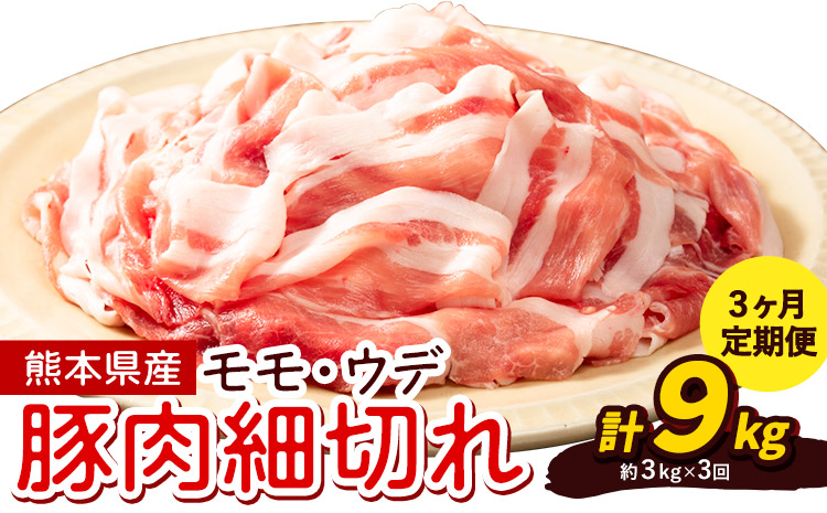 【3ヶ月定期便】熊本県産 豚肉 モモスライス ウデ こま切れ セット 合計 約9kg 約3kg×3回 植田商事有限会社 《お申し込み月の翌月から出荷開始》 熊本県 菊池市 モモ ウデ 詰め合わせ 豚 お肉 肉 国産 九州産 冷凍 送料無料