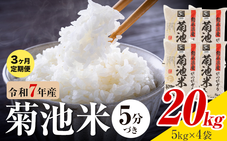 【3ヶ月定期便】令和7年産 熊本県産 菊池米 5分づき 20kg 1袋5kg 株式会社くまもとごはん 《お申込み翌月に出荷予定》米 お米 令和7年産 九州産 熊本県産  送料無料