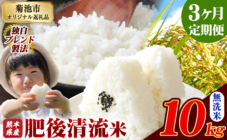 【3ヶ月定期便】熊本県産 肥後清流米 無洗米 10kg ブレンド米 熊本県産 ふるさと納税 精米 米 こめ ふるさとのうぜい コメ お米 おこめ《お申込み翌月から出荷》