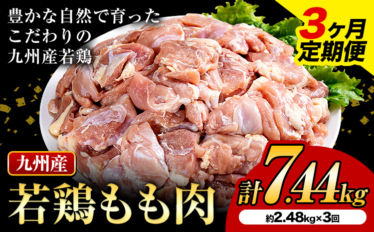 【3ヶ月定期便】 九州産若鶏もも肉 計7.44kg 310g×8袋 肉 お肉 鶏肉 若鶏 もも肉 唐揚げ てりやき チキンカレー 棒々鶏 煮物 国産 九州 熊本県 菊池市 送料無料《お申込み翌月から出荷》