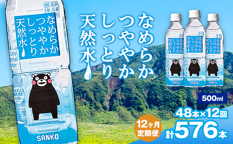 【12ヶ月定期便】なめらかつややかしっとり天然水 500ml 合計48本 24本×2ケース 12回 株式会社サンコー熊本営業所《お申し込みの翌月から出荷》天然水 軟水 鉱水 シリカ水 飲料水 ミネラルウォーター ペットボトル 熊本県 菊池市 送料無料