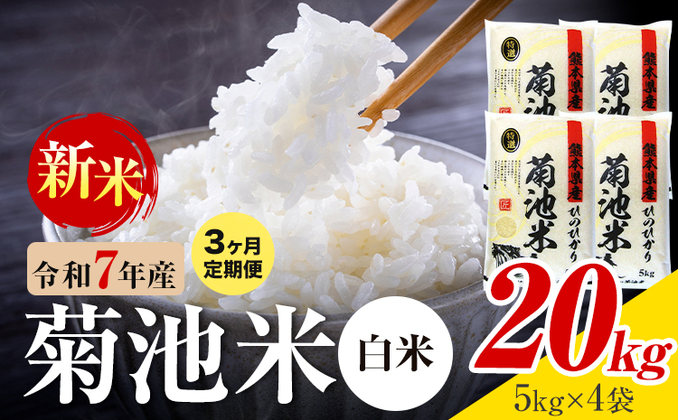 【3ヶ月定期便】熊本県産 菊池米 白米 20kg 1袋5kg 米 お米 令和7年産 九州産 熊本県産  送料無料《お申込み翌月に出荷予定》 白米 米