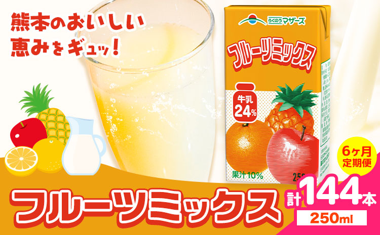 常温保存可能 【1ヶ月毎6回定期便】フルーツミックス250ml×24本 計144本 合同会社たべたせいか《お申し込みの翌月から出荷》熊本県 菊池市 ミックスジュース らくのうマザーズ フルーツ牛乳 フルーツ ジュース 紙パック ジュース ドリンク