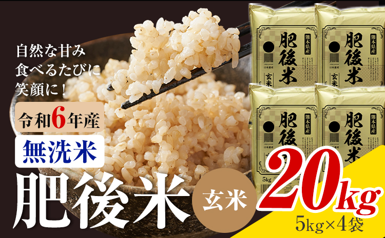熊本県産 肥後米 無洗米 玄米 20kg 1袋5kg 米 お米 令和6年産 九州産 熊本県産 ブレンド米 送料無料《30日以内に出荷予定（土日祝除く）》玄米 無洗米 米