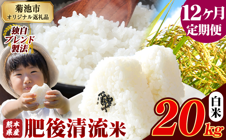 【12ヶ月定期便】熊本県産 肥後清流米 白米 20kg ブレンド米 熊本県産 ふるさと納税 精米 米 こめ ふるさとのうぜい コメ お米 おこめ《お申込み翌月から出荷》