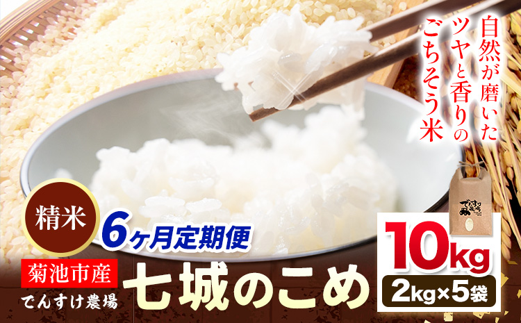 【6ヶ月定期便】令和7年産 精米 七城のこめ 10kg《お申込み翌月から出荷》熊本県 菊池市 米 白米 ヒノヒカリ でんすけ農場