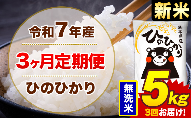 【3ヶ月定期便】新米 令和7年産 無洗米 5kg 米 ひのひかり《お申込み月の翌月から出荷開始》熊本県 菊池市 国産 熊本県産 白米 精米 無洗米 送料無料 ヒノヒカリ こめ お米