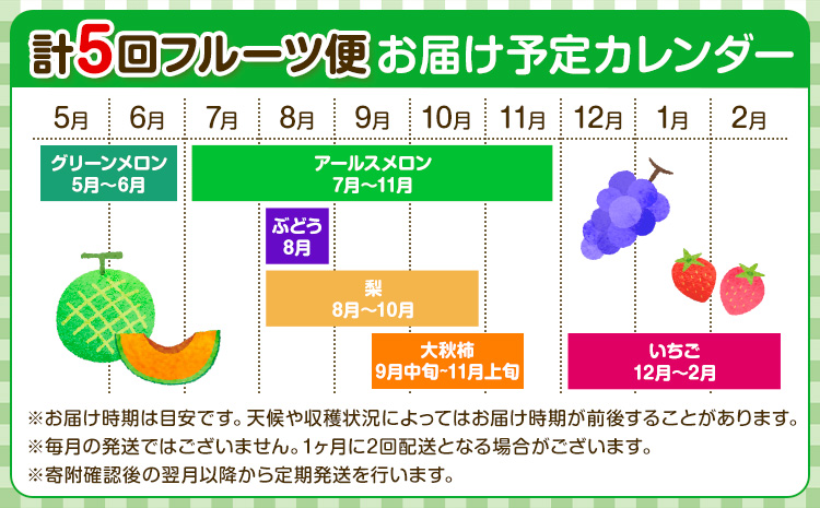【定期便5回】 厳選フルーツ便 (メロン ぶどう 梨 柿 いちご) 葡萄 ブドウ ナシ なし かき 太秋柿 イチゴ 苺 果物 くだもの セット 詰め合わせ 定期便《お申込み月の翌月から出荷開始》st-p