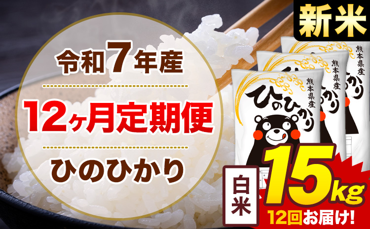 【12ヶ月定期便】新米 令和7年産 白米 15kg 米 ひのひかり《お申込み翌月から出荷》熊本県 菊池市 国産 熊本県産 白米 精米 無洗米 送料無料 ヒノヒカリ こめ お米