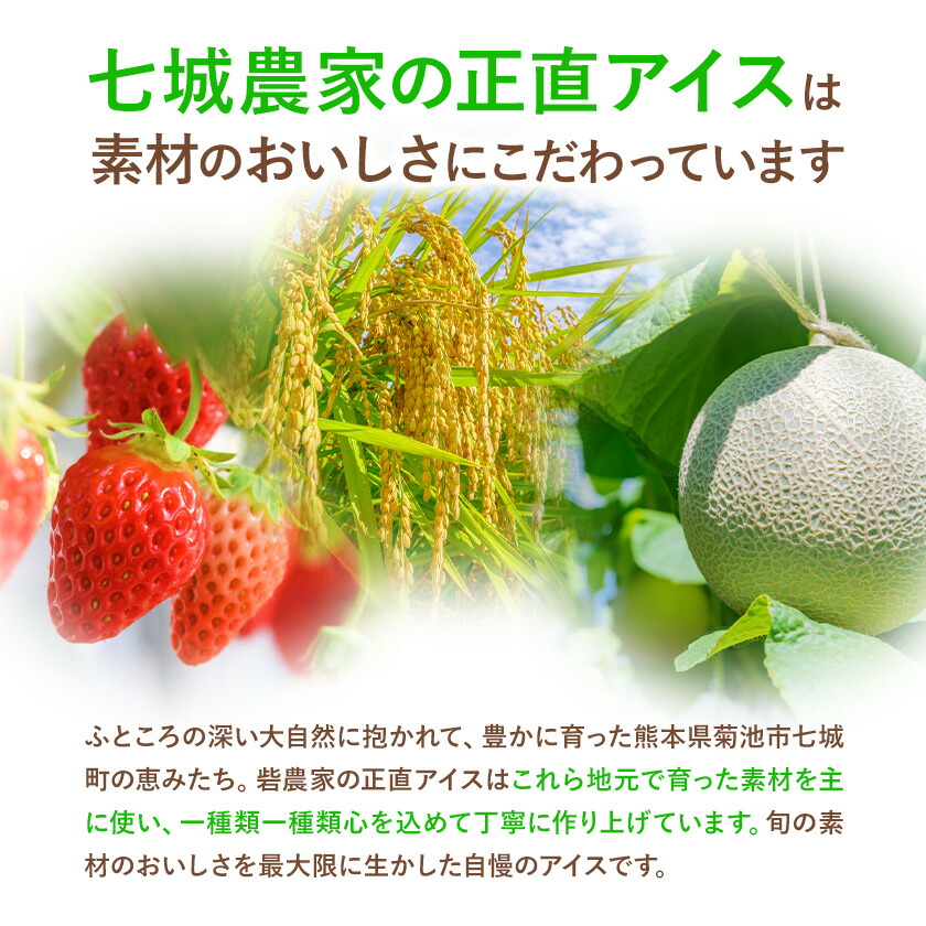 七城農家の正直アイス 8個セット 各1個 8種類 有限会社砦農園《90日以内に出荷予定(土日祝除く)》熊本県 菊池市 いちご アールスメロン マンゴー 紅いも バニラ チョコレート 黒ごま 七城米 アイスクリーム アイス 食べ比べ スイーツ デザート