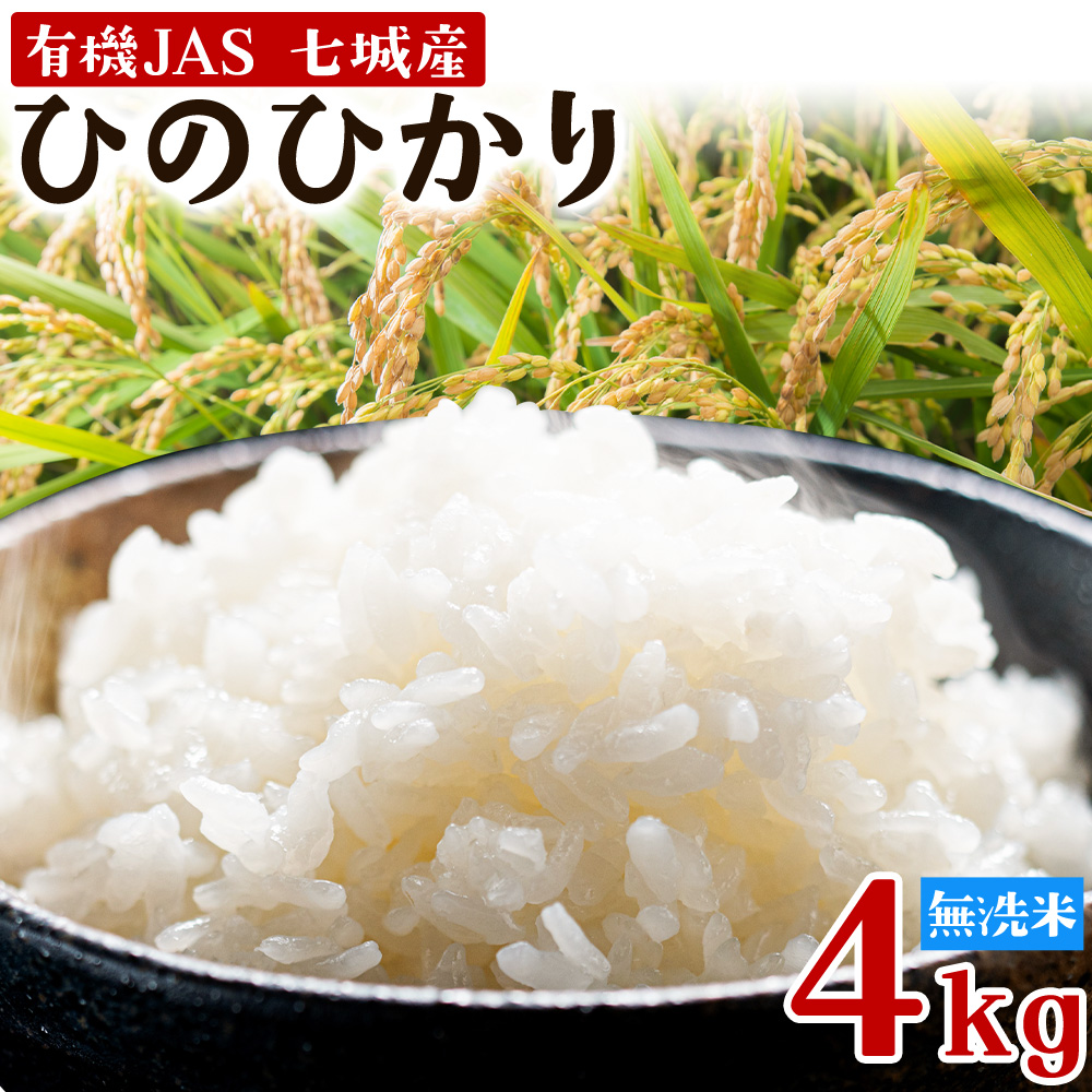 令和7年産 有機JAS 七城産ひのひかり 無洗米 4kg 渡辺農産熊本県 菊池市 米 お米 精米 ひのひかり 菊池市産 熊本県産 九州産 送料無料