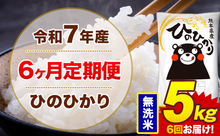 【6ヶ月定期便】令和7年産 無洗米 5kg 米 ひのひかり《お申込み月の翌月から出荷開始》熊本県 菊池市 国産 熊本県産 白米 精米 無洗米 送料無料 ヒノヒカリ こめ お米