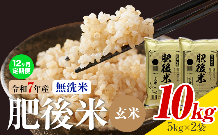 【12ヶ月定期便】熊本県産 肥後米 無洗米 玄米 10kg 1袋5kg 米 お米 令和7年産 九州産 熊本県産 ブレンド米 送料無料《お申込み翌月に出荷予定》玄米 無洗米 米