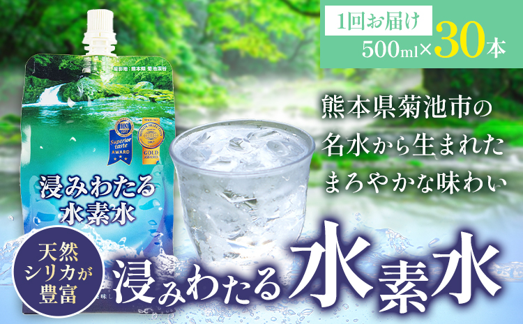 浸みわたる水素水 30本(15L) 内容量 1本500ml 《30日以内に出荷予定(土日祝除く)》水 水素水 天然水 飲料水 ミネラルウォーター アルミパウチ パウチ 国産 九州産 熊本県産 菊池市産