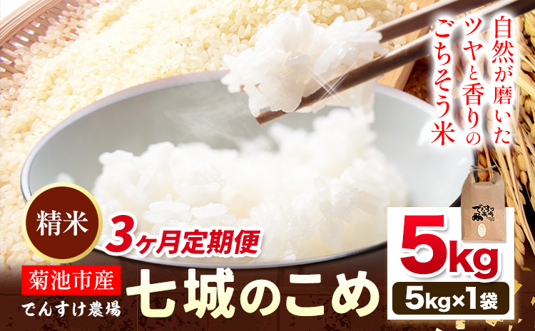 【3ヶ月定期便】令和7年産 精米 七城のこめ 5kg《お申込み翌月から出荷》熊本県 菊池市 米 白米 ヒノヒカリ でんすけ農場