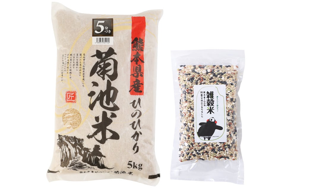 熊本県菊池産 ヒノヒカリ 5分づき米 5kg×2袋 もち麦入り雑穀米 200g×2袋 計10.4kg
