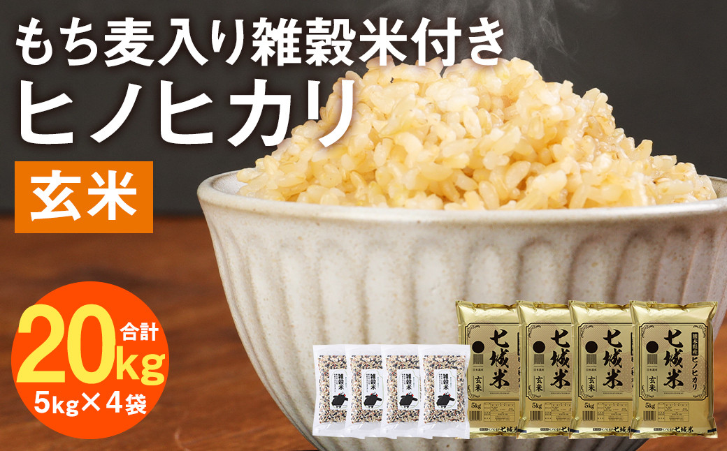 熊本県菊池産 ヒノヒカリ 玄米 20kg(5kg×4袋) もち麦入り雑穀米 800g(200g×4袋) 米 お米 残留農薬ゼロ 低温貯蔵