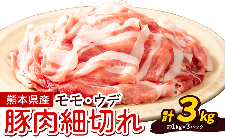 熊本県産 豚肉 モモスライス ウデ こま切れ セット 約1kg×3パック 合計 約3kg 植田商事有限会社 《90日以内に出荷予定(土日祝除く)》 熊本県 菊池市 モモ ウデ 詰め合わせ 豚 お肉 肉 国産 九州産 冷凍 送料無料