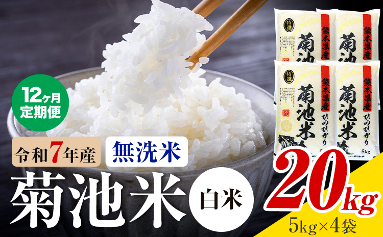 【12ヶ月定期便】熊本県産 菊池米 白米 無洗米 20kg 1袋5kg 米 お米 令和7年産 九州産 熊本県産 送料無料《お申込み翌月に出荷予定》 白米 米