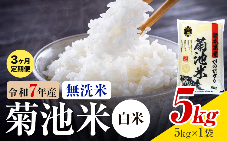 【3ヶ月定期便】熊本県産 菊池米 白米 無洗米 5kg 1袋5kg 米 お米 令和7年産 九州産 熊本県産 送料無料《お申込み翌月に出荷予定》 白米 米