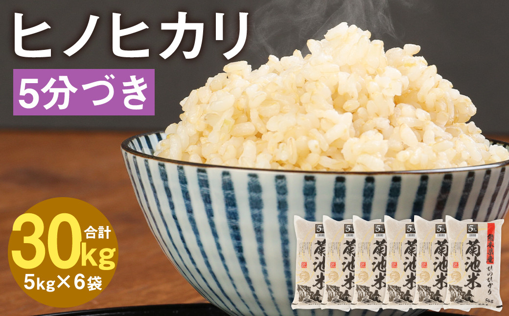 熊本県菊池産 ヒノヒカリ 5kg×6袋 計30kg 5分づき米 お米 分づき米 令和6年産