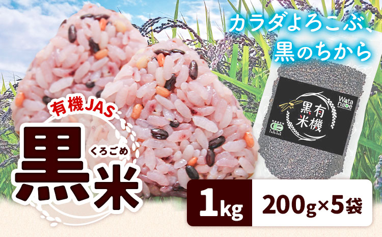 有機JAS 黒米 合計1kg 200g×5袋 渡辺農産《90日以内に出荷予定(土日祝除く)》熊本県 菊池市 黒米 古代米 雑穀 雑穀米 国産 九州産 熊本県産